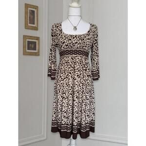 Y2K City Triangles Brown and Cream Boho Swirl Print Tie Back Dress